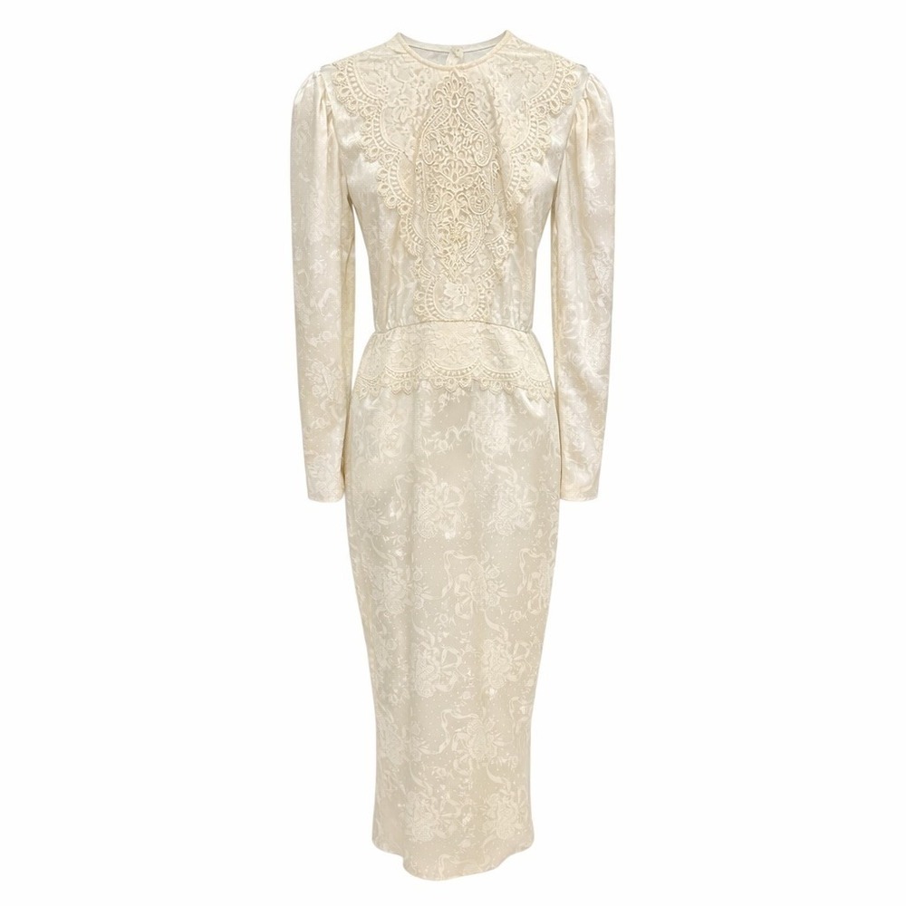 Vintage Scott McClintock Lace Prairie Dress Cream Satin Victorian S Cottage Core